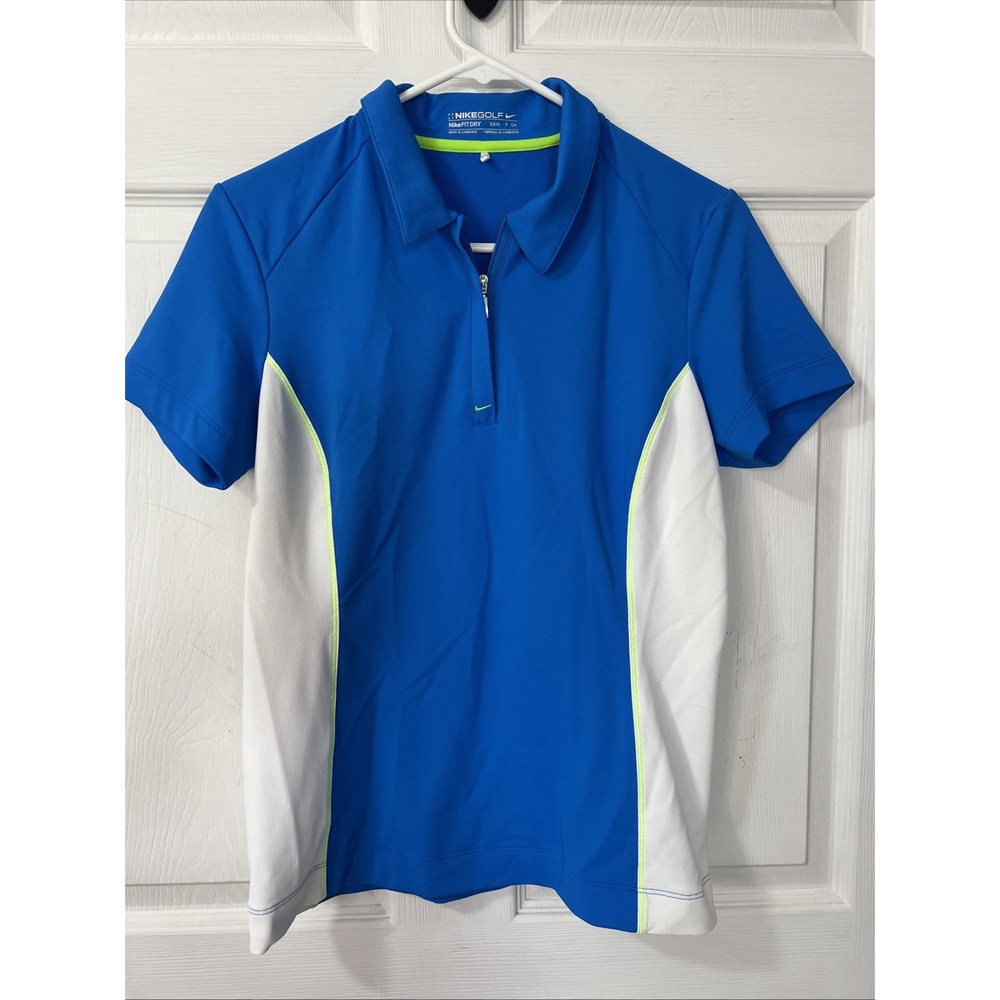 Nike Golf FitDry Women's Blue/White Colorblock 1/4 Zip Short Sleeve Polo Small